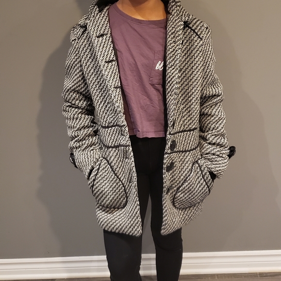 Wool coat eve Gravel Black and white - Picture 5 of 6